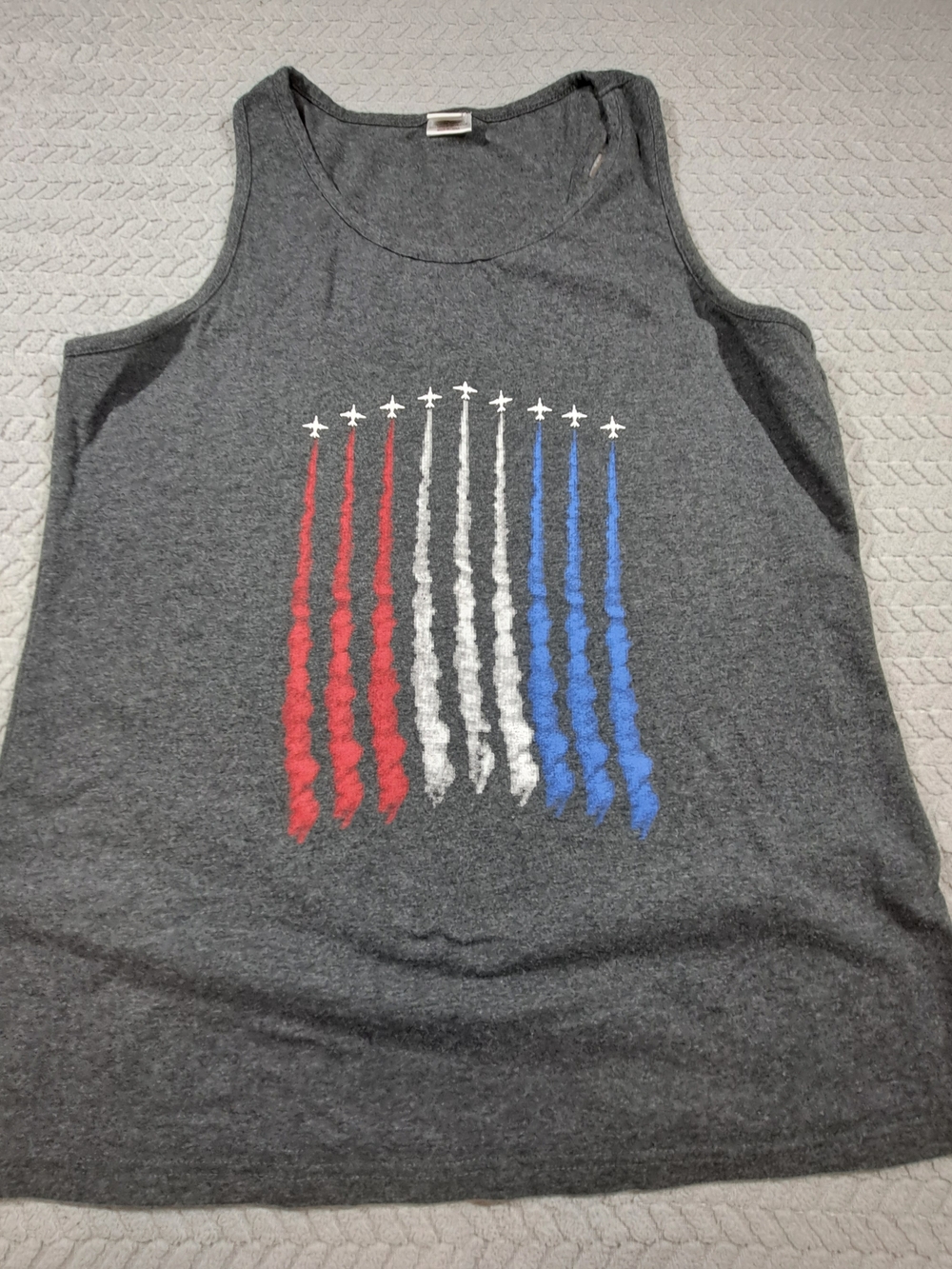 Men's/Women's Charcoal Tank Top with Red, White & Blue Jet Graphic